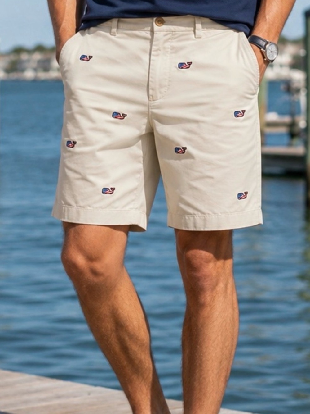 Vineyard Vines Men's Embroidered Whale Khaki Flat Front Shorts